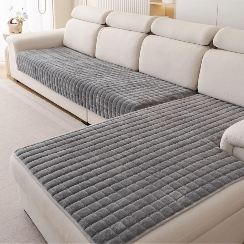 Wear Resistant Plush Flannel Plaid Sofa Cushion Stain-resistant Non-slip Sofa Cover Warm Thickened Seat Cushion Winter