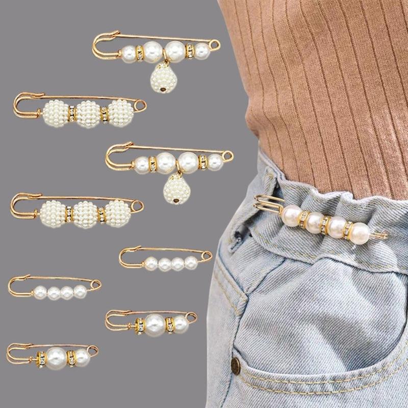 10Pcs Fashion Pearls Brooch Cardigan Collar Brooch Clip Sweater Shawl Clip Waist Pants Extender Safety Pins Easy To Use