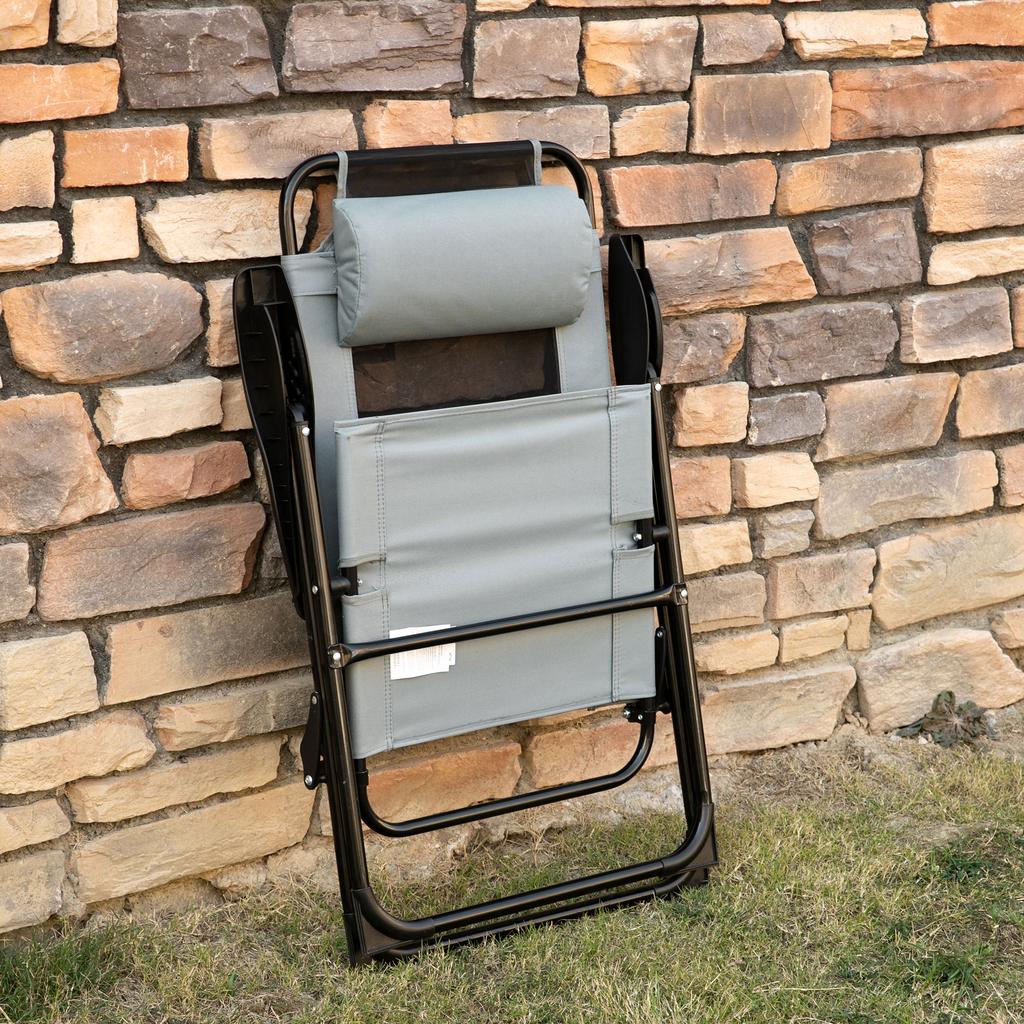 Folding Garden Chairs Set of 2, Portable Outdoor Patio Recliner Camping Chair with Adjustable Backrest, Grey