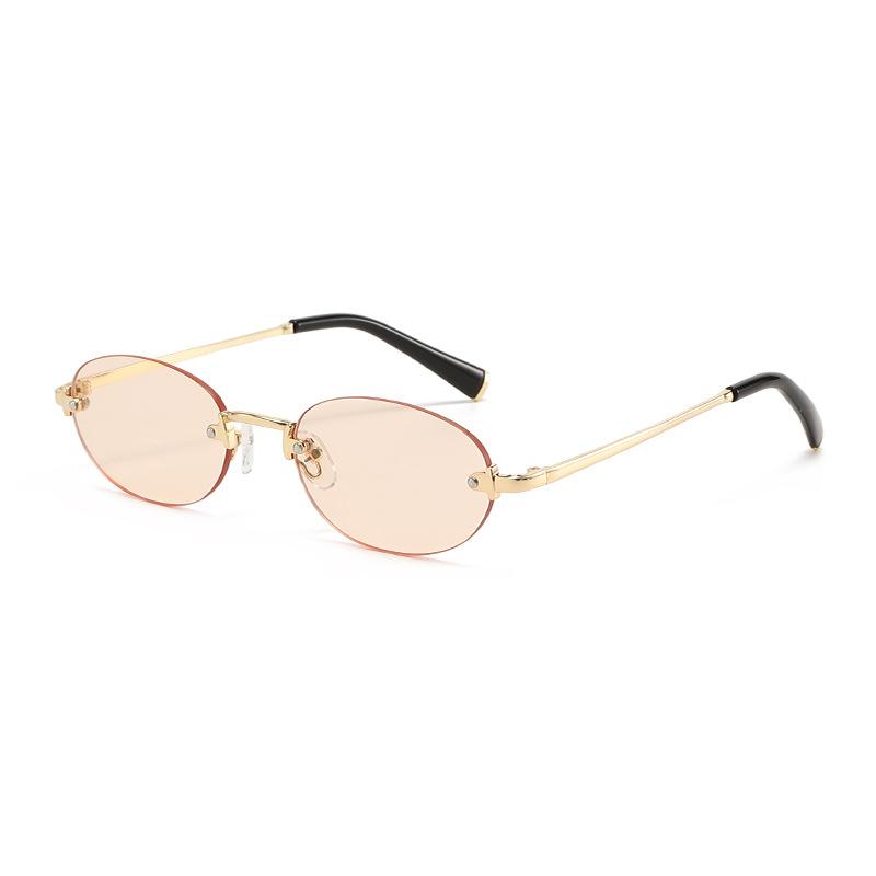 Frameless oval sunglasses for women, new small frame imperial sister style metal glasses, hot-selling fashion sunglasses