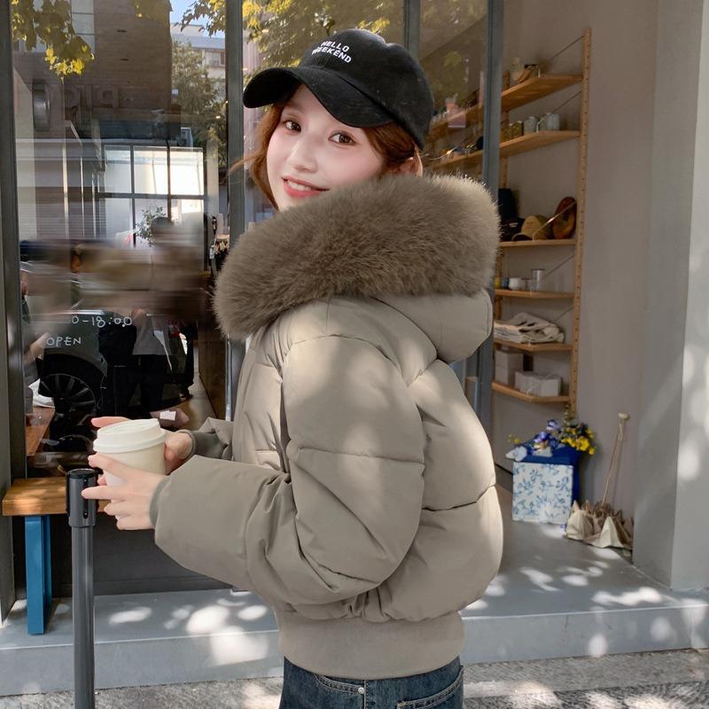 Women S Short Loose Thick Cotton Padded Coat With Detachable Fur Collar