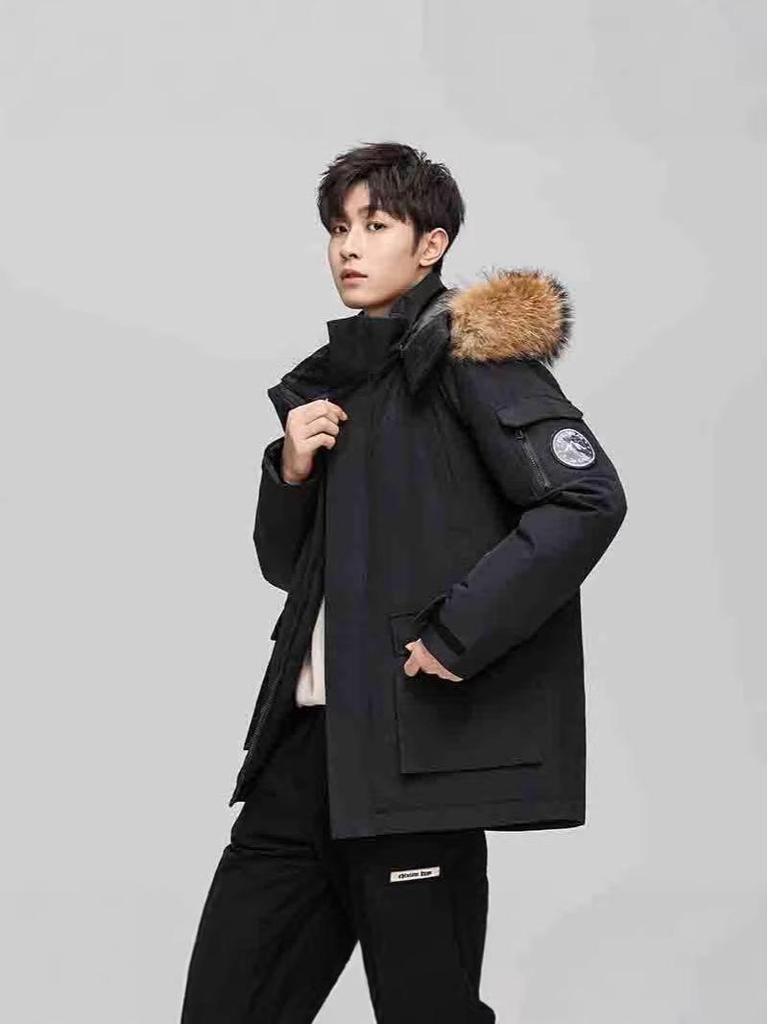 Men's American Style Winter Parka with Large Fur Collar, Mid-Length Outdoor Couple's Jacket, Mountain Windbreaker