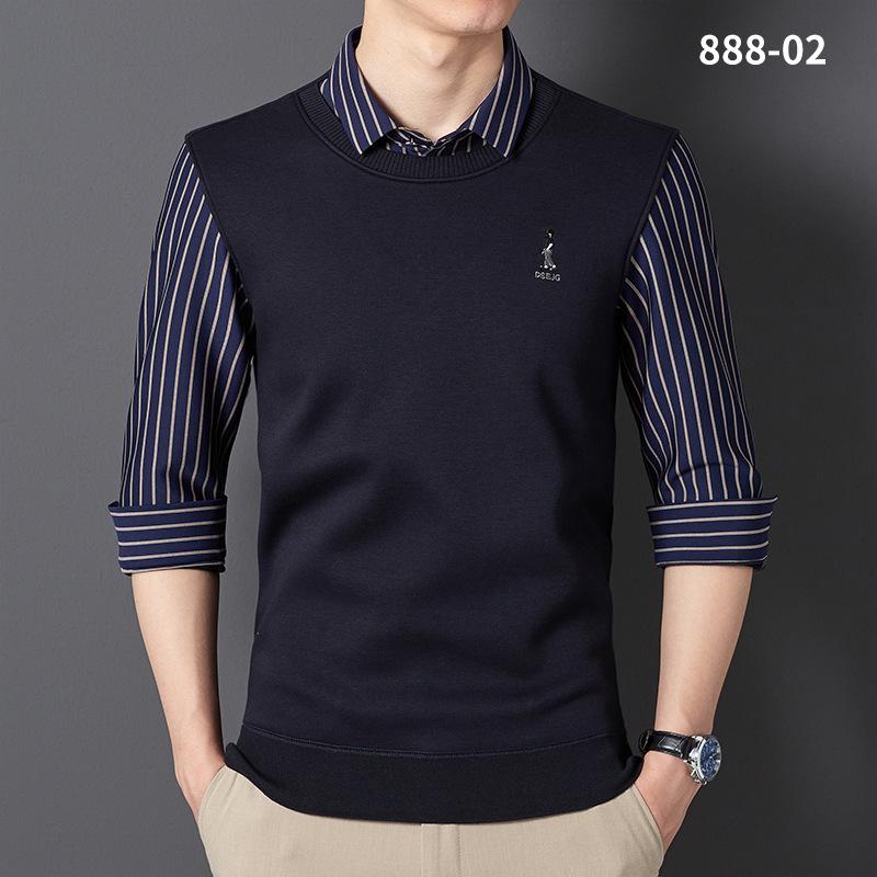 Men s Autumn/Winter Velvet Faux Two-Piece Business Casual Knit Shirt L (100-120 jin)