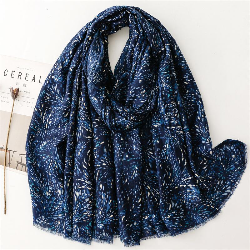 Winter Vintage Polka Floral Fringe Viscose Shawls Scarf Lady High Quality Print Soft Pashmina Stole Muslim Hijab 180*90Cm