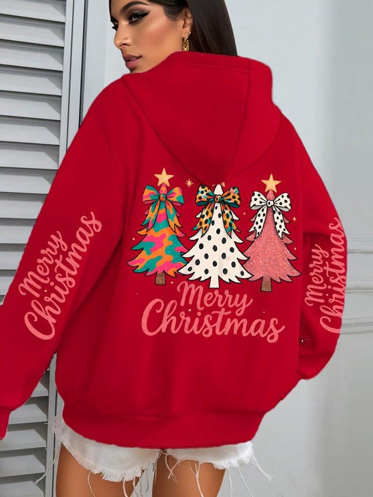 Colorful Bow Tree Print Women's Christmas Hoodie Sweatshirt
