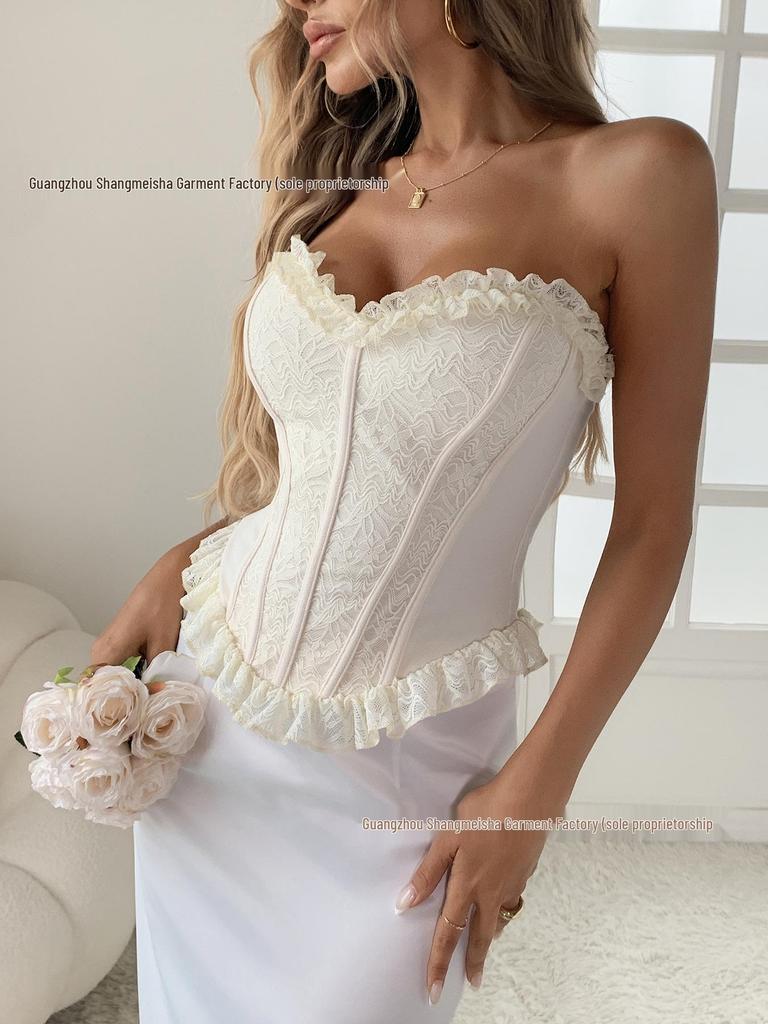 Top Scollato Aderente Patchwork di Pizzo Stile Europeo-Americano Ragazza Piccante per Donne