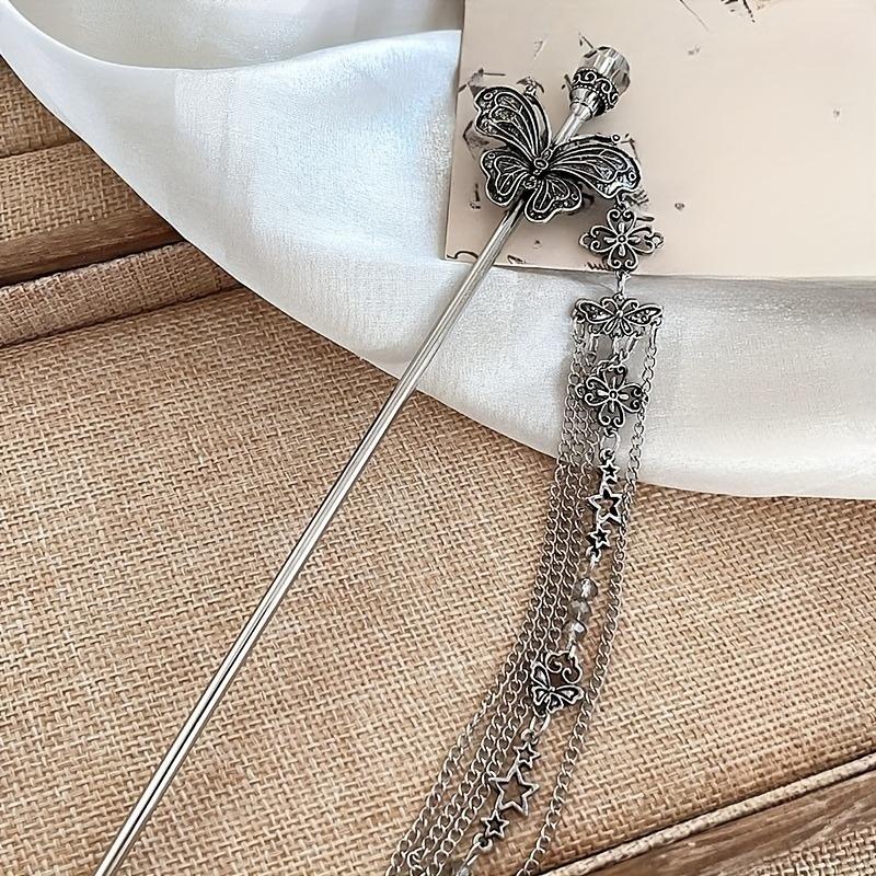 1pc Chinese Style Retro Silver Butterfly Tassel Women Hairpin Daily Dressing Performance Shooting Niche Fashion Elegant Headwear