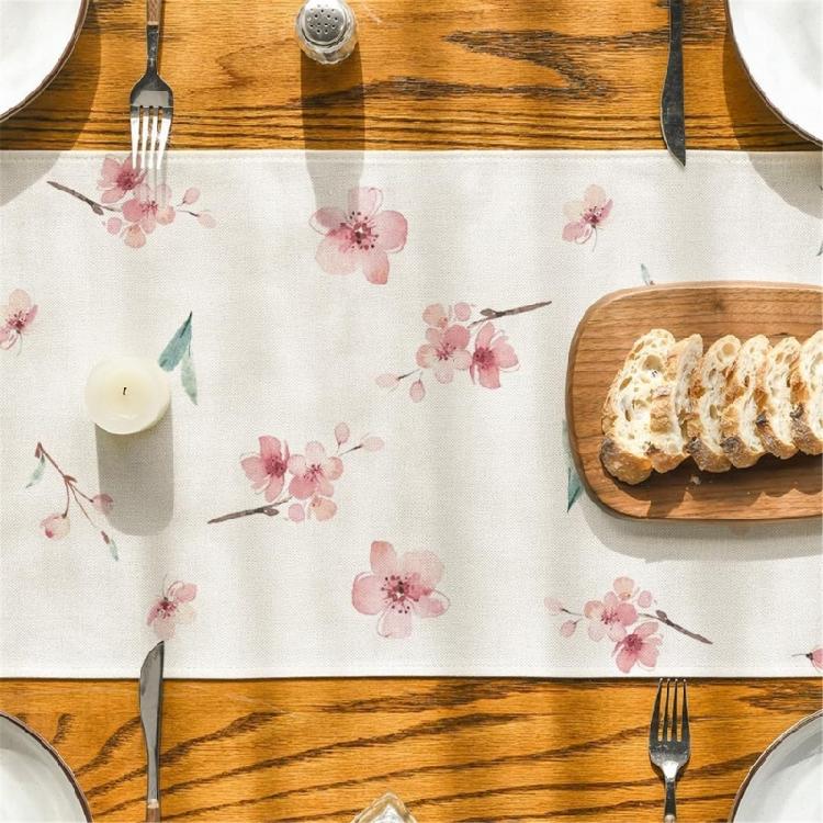 Dining Room Linen Table Runner with Flower Pattern Kitchen Table Ornament Tablecloth Decoration for Holiday Festivities