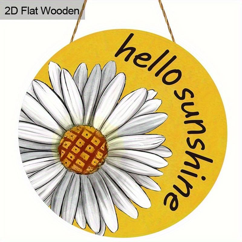 Привет, Солнышко, Маргаритка, Деревянная табличка, Круглый декор для входной двери, Яркий летний настенный подвес - Идеальный подарок для солнечной атмосферы дома 1pc