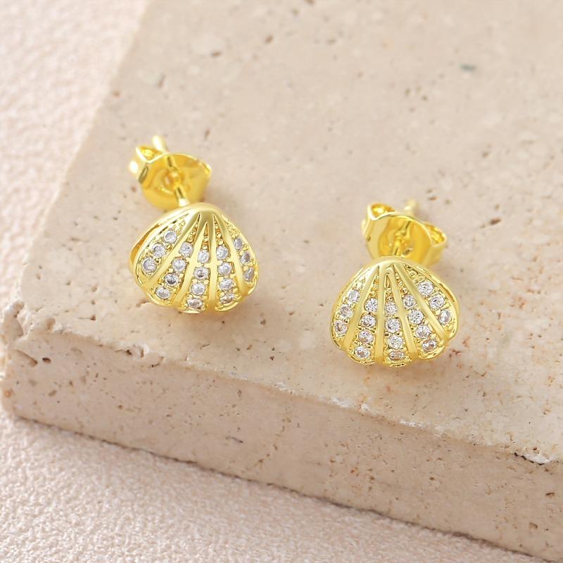 Embedded Zircon Double-layered Shell Stud Earrings - Luxurious and Exquisite Ear Accessories for Women