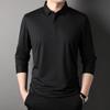 Autumn New Long-sleeved T-shirt Men's Middle-aged Casual Lapel Seamless Nylon Striped Polo Shirt