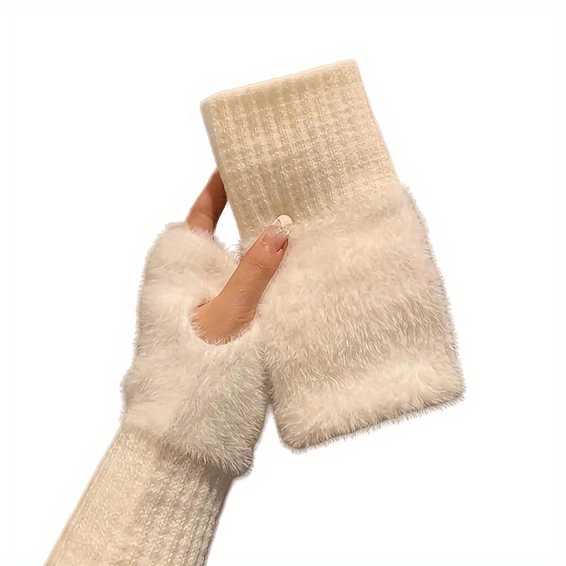 Soft & Warm Fingerless Gloves - Stylish Elegant Plush Splicing Knit Gloves for Autumn Winter with Coldproof Elastic Wrist Cover