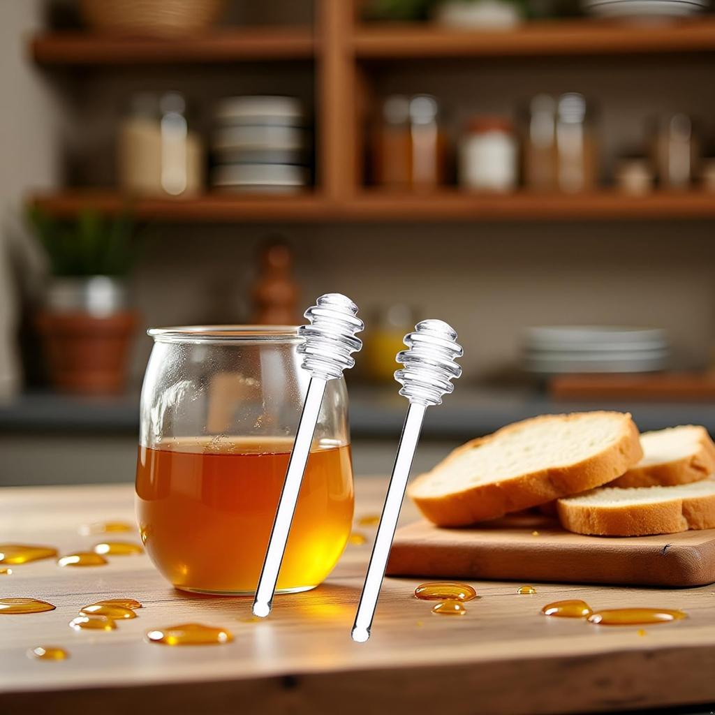 Transparent 6" Glass Honey Dipper Sticks Stirring Sticks Server Honey Spoon Dipper Stirrer Honey Wand for Honey Pot Jar Containers Honey Dispense