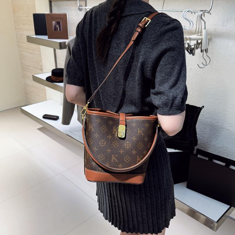 Retro Old Flower Portable Small Bag Women's New High-end Texture Bucket Bag Versatile Shoulder Messenger Bag