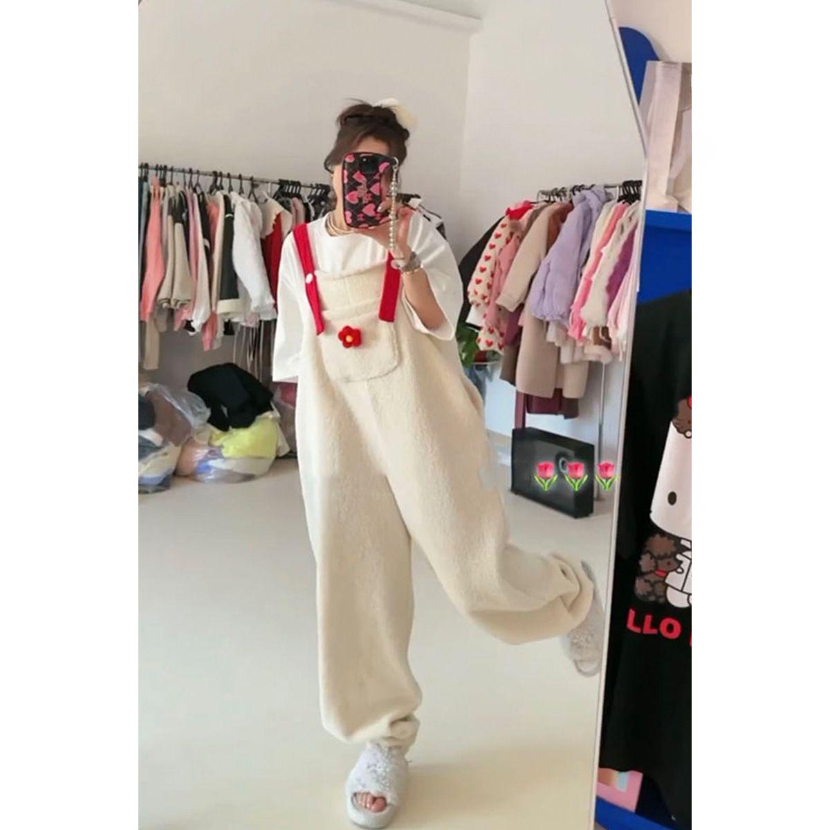 

Комбинезон из овечьей шерсти с эффектом омоложения, женские модные брюки с завязками сзади 4XL кремовый