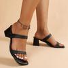 Fashion Classic Square Toe High Heeled Sandals Women Fashion Plus Size 35-42 Thick Heel Slippers Woman One Strap Summer Sandles Female