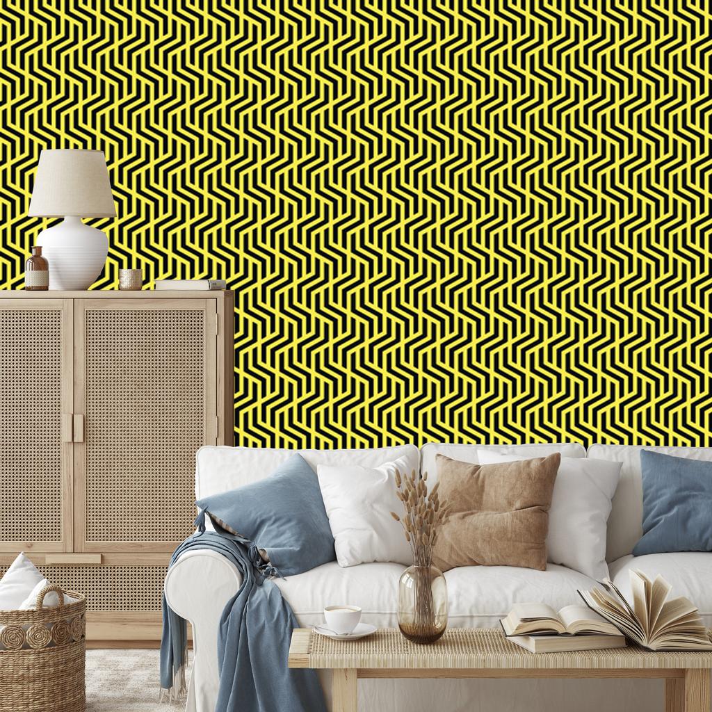 Wallpaper Geometric Pattern Yellow and Olive for Living Room and Bedroom 50x1000