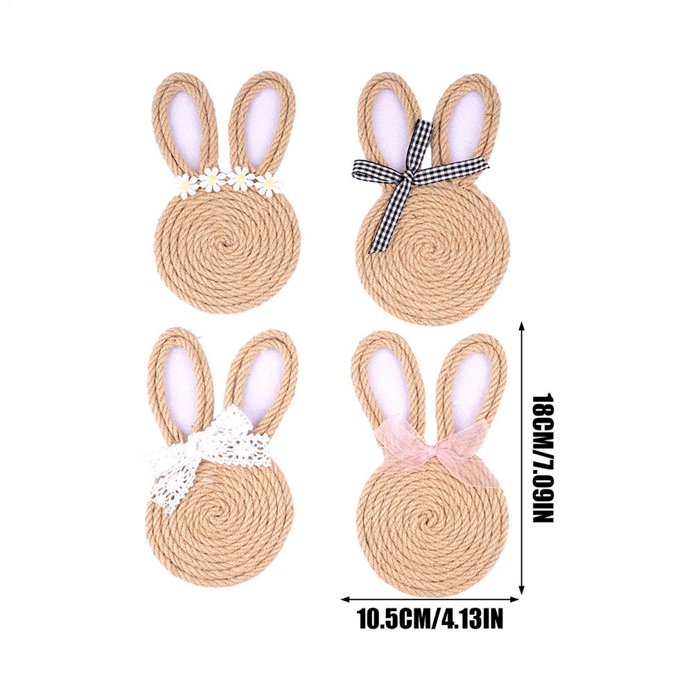 

Набор из 4-х плетеных из веревки подстаканников-кроликов, Уникальные подставки, идеально подходящие для Пасхи и в стиле современного фермерского дома, Рустикальный домашний декор
