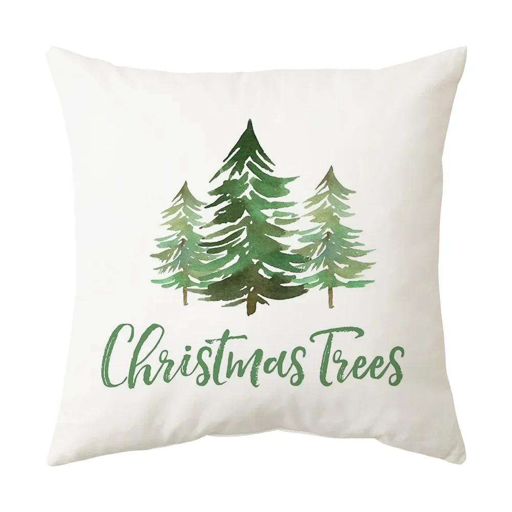 Printed Christmas Cushion Cover Cartoon Santa Claus Tree Pillowcase Happy New Year Home Gift Izable