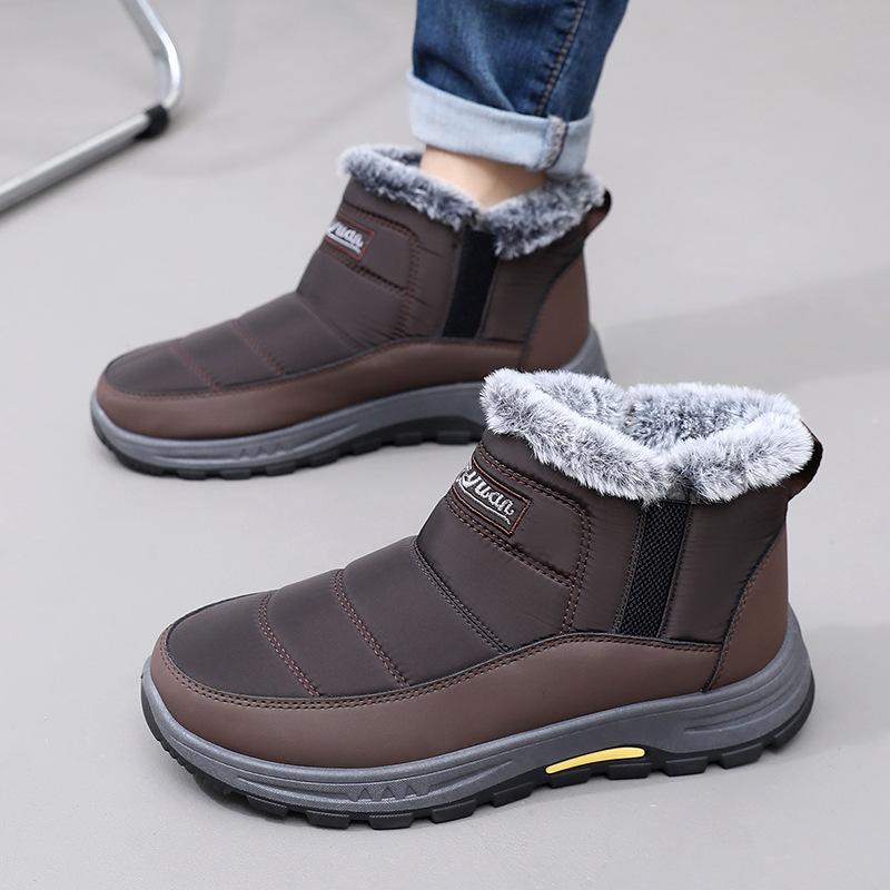 Mens Large Size Soft Sole Winter Warm Fur One Snow Boots Padded Wool Lined Ankle Boots Anti-slip Hiking Sports Cotton Boots