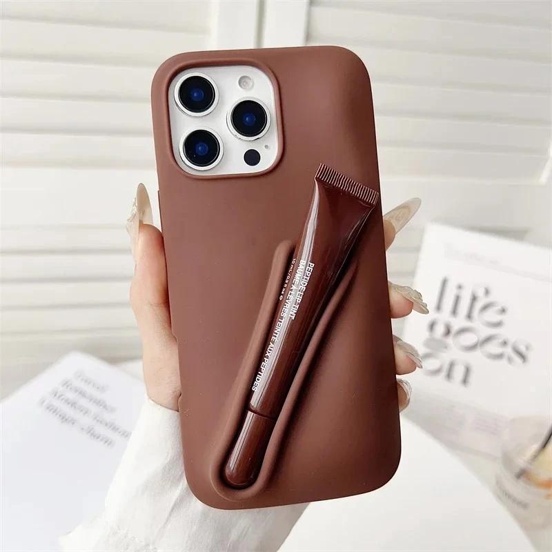 

Портативный силиконовый чехол для телефона в виде блеска для губ для iPhone 17 11 12 13 14 15 16 Pro Max Plus с держателем для помады, мягкая обложка iPhone 13 Pro Max