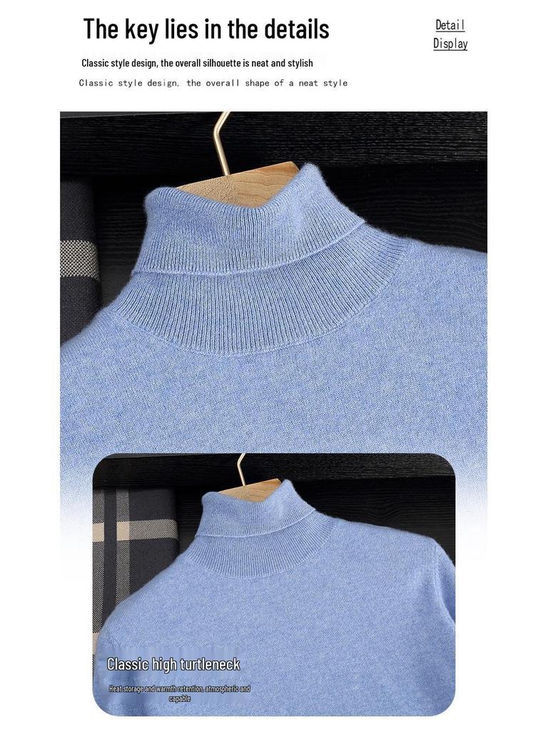 Men's High Neck Cashmere Sweater - Solid Color, Long Sleeve Knitwear for Casual and Business Wear