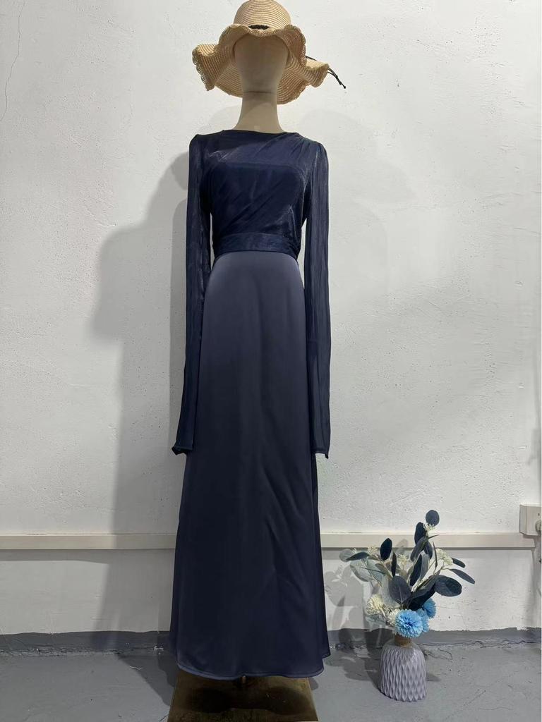 2024 Summer Patchwork Tulle Satin Dress with Large Sleeves