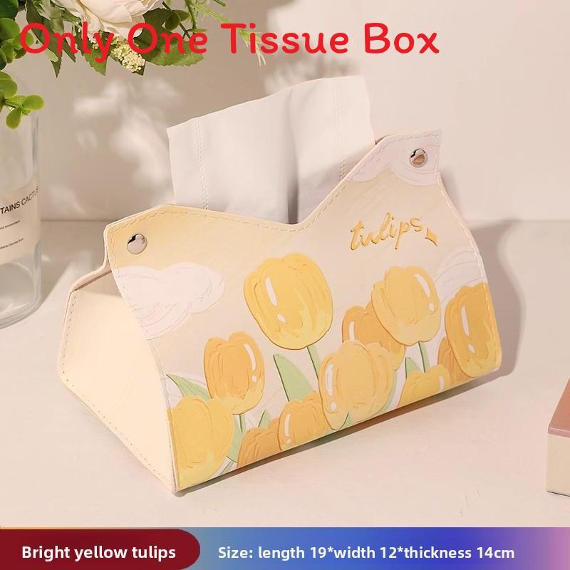 Tulip Paper Tissue Box Leather Waterproof Multiuse For Living Room Decor