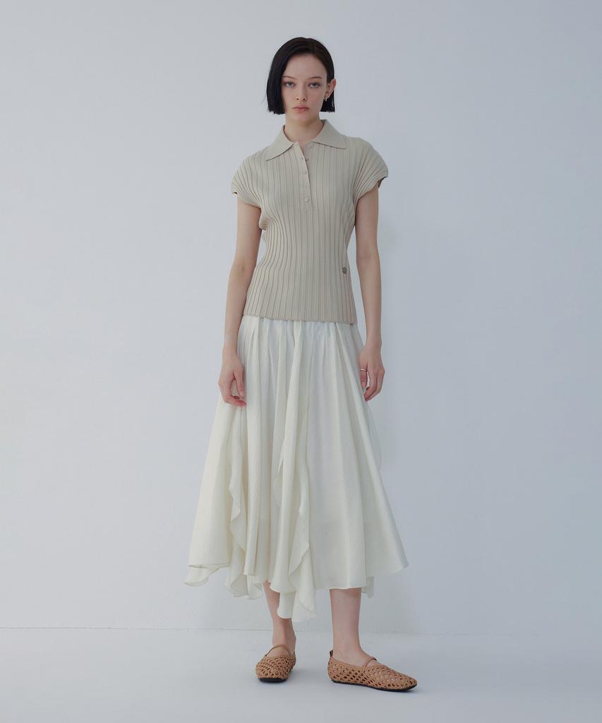 Bobeu Crinkle Ruffle Long Skirt_Ivory_7156235004