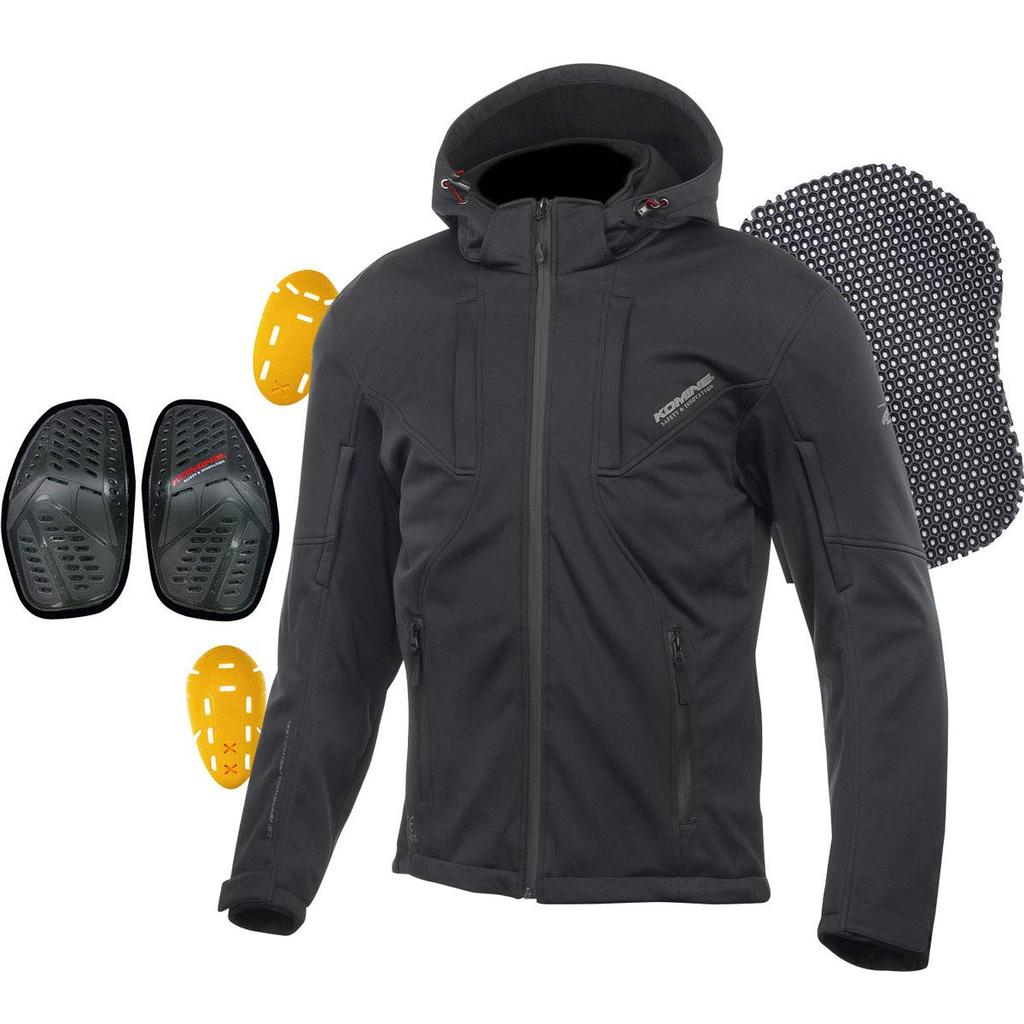 Motocyklová bunda, ochranná softshellová parka 1288, pro všechna roční období, chránič, standard CE, úroveň 2, standard CE, větruodolnost, KOMINE, černá, Ca XL