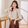Women's French Style Beaded Long-Sleeve Blouse