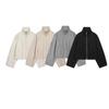 ZA Style Womens Commuter Long Sleeve Stand Collar Bomber Jacket Solid Color Casual Outerwear