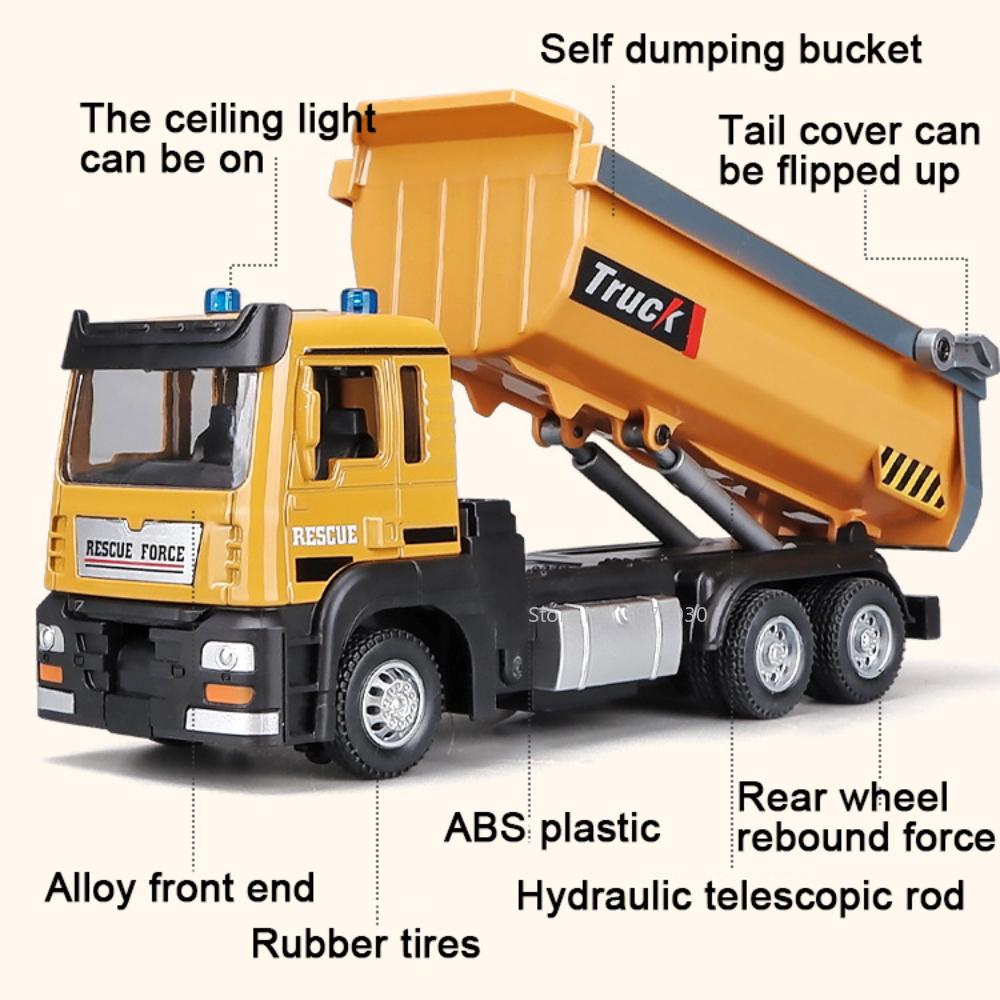 1/50 Scale Tipper Truck Alloy Diecast Toy Model Dump Engineering Transport Truck Sound Light Pull Back Collection Gifts For Kids
