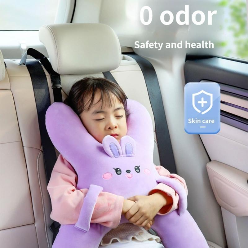 Children Car Seat Travel Pillow with H-Shaped Plush Side Handle Design, Soft Cushioned Filling and Top Loop for Child Ride Trip