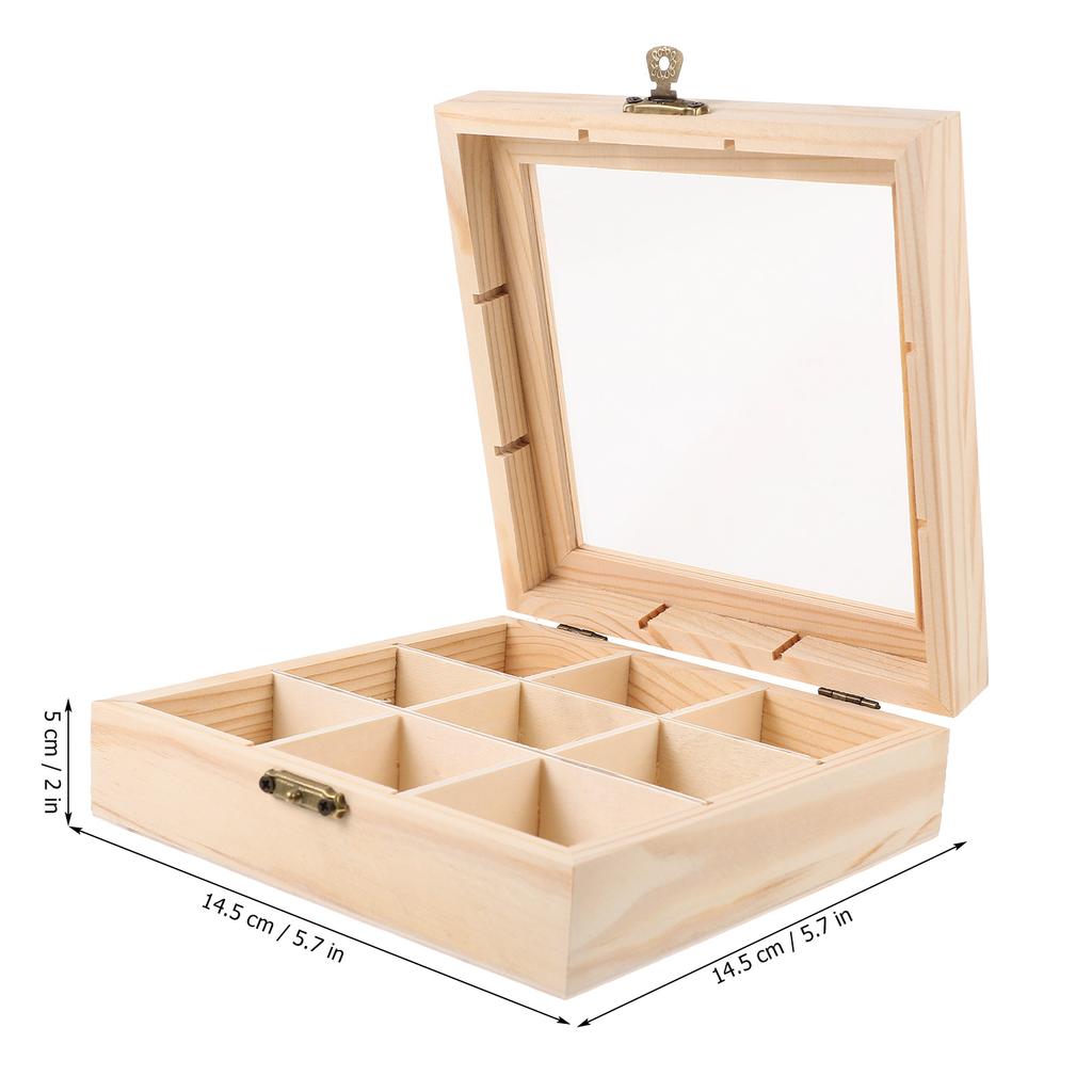 Wooden Tea Box 9 Grids Multifunctional Tea Storage Box 14.5X14.5X5cm Home Tea Bag Storage Boxes Holder Organizer For Jewelry