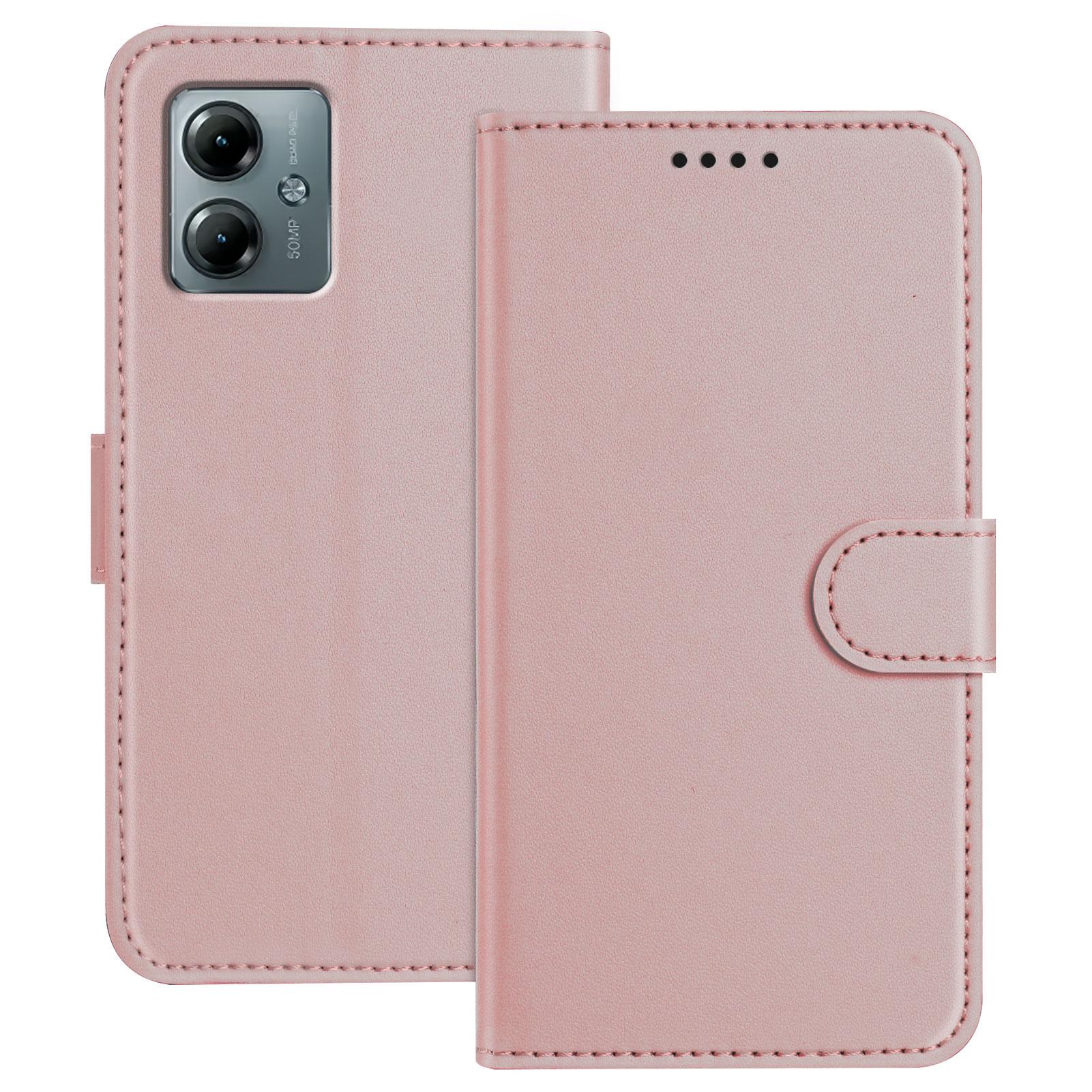 

For Motorola Moto G Power (2025)/Motorola Moto G Play (2025) 4G Leather Case Wallet Stand Solid Color Anti Drop Phone Cover Rose Gold