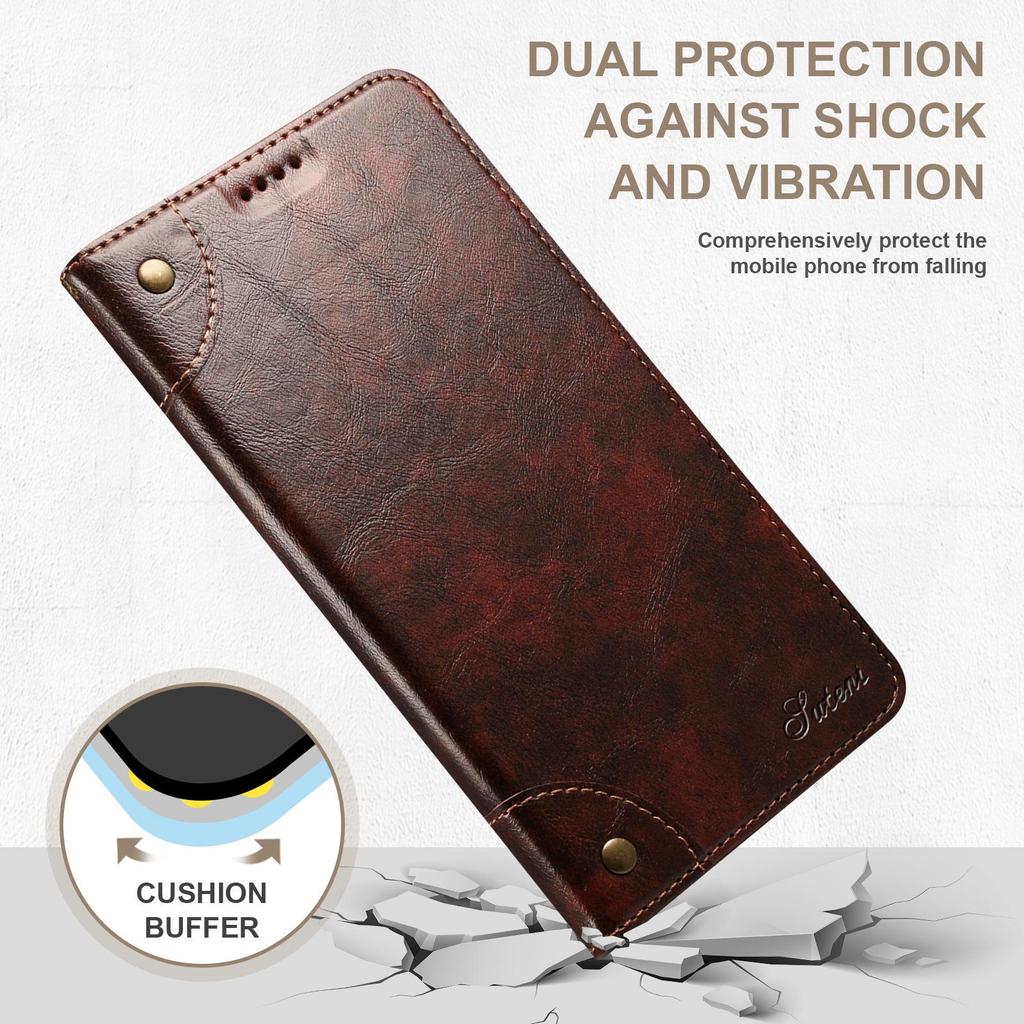 iPhone 16 Pro Max & Samsung S25 Ultra Leather Flip Case with Card Slot and Magnetic Closure
