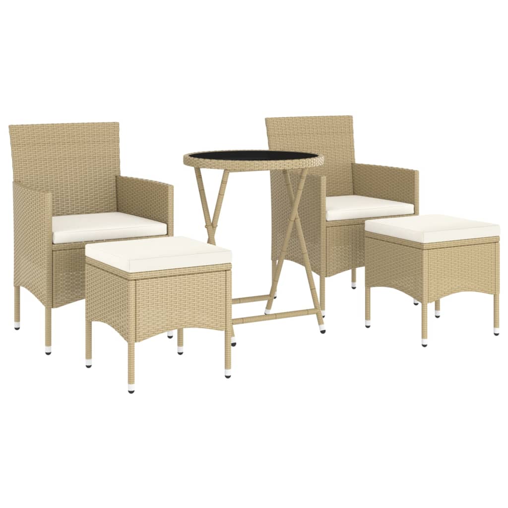 Vidaxl 5-Cz. Bistro Set For The Garden, PE Rattan And Tempered Glass, Beige