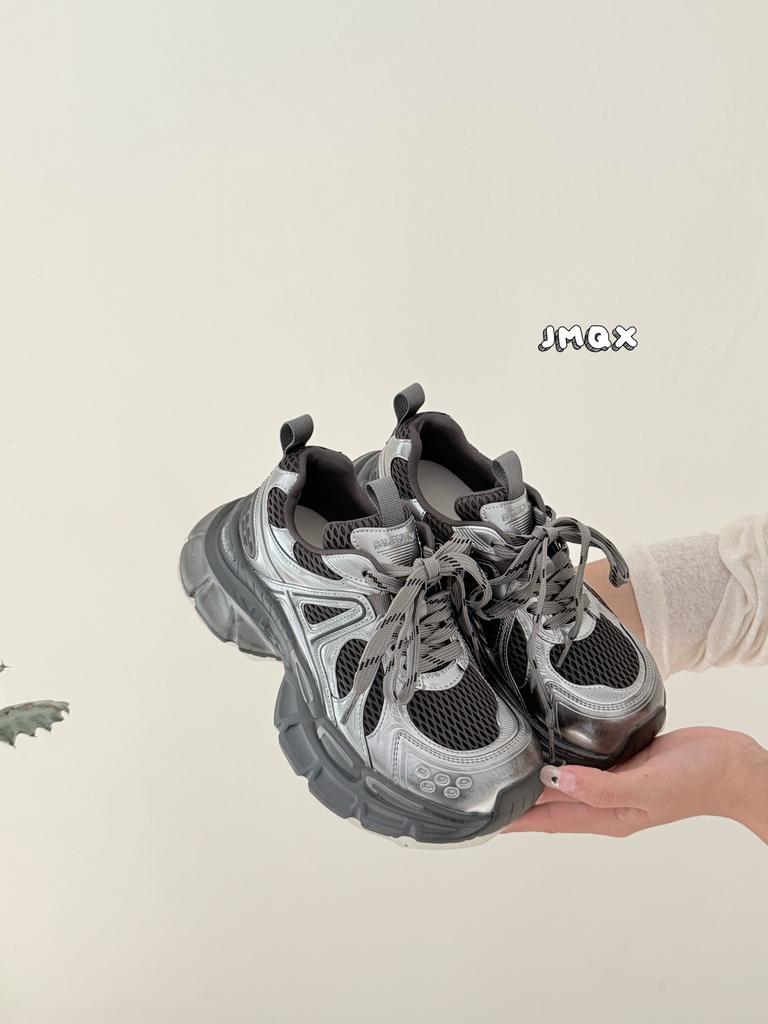 2025 autumn new mesh breathable leather thick sole heightening dad shoes women's fashion versatile sports shoes women's shoes