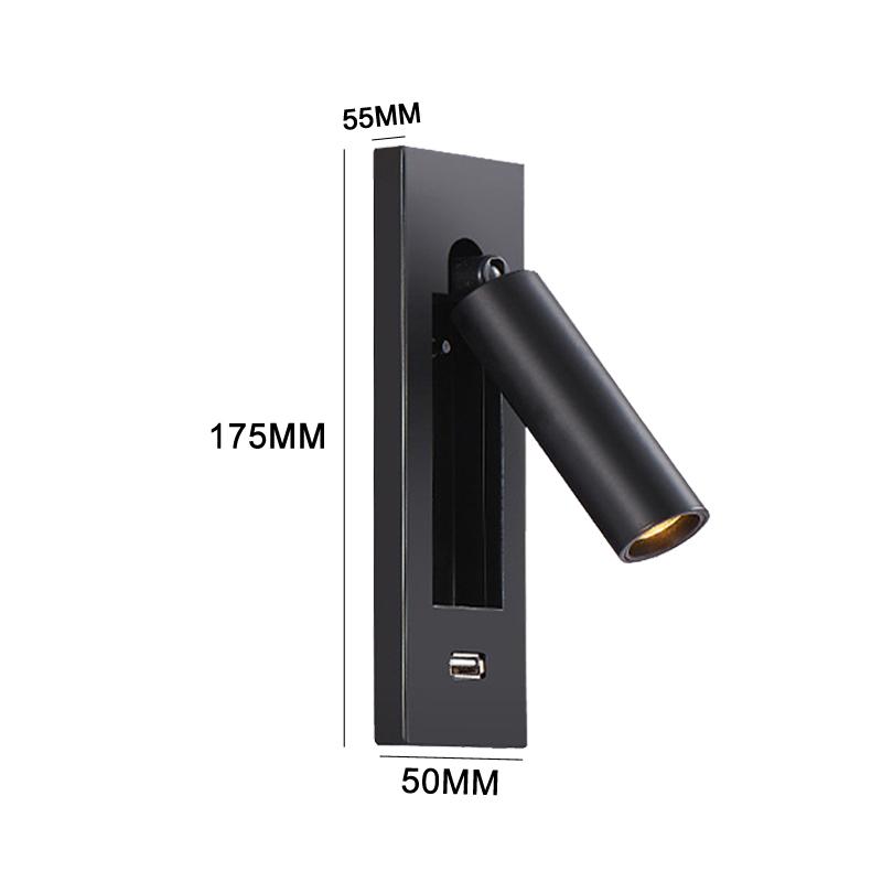 

Светодиодный встроенный прикроватный светильник для чтения, креативный встроенный светильник для гостиничной прикроватной тумбочки, светильник для гостевой комнаты 3W&Warm light чёрный