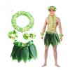 Hawaiian Party Outfit 5PCS Leaf Skirt Set with Flower Lei for Adults