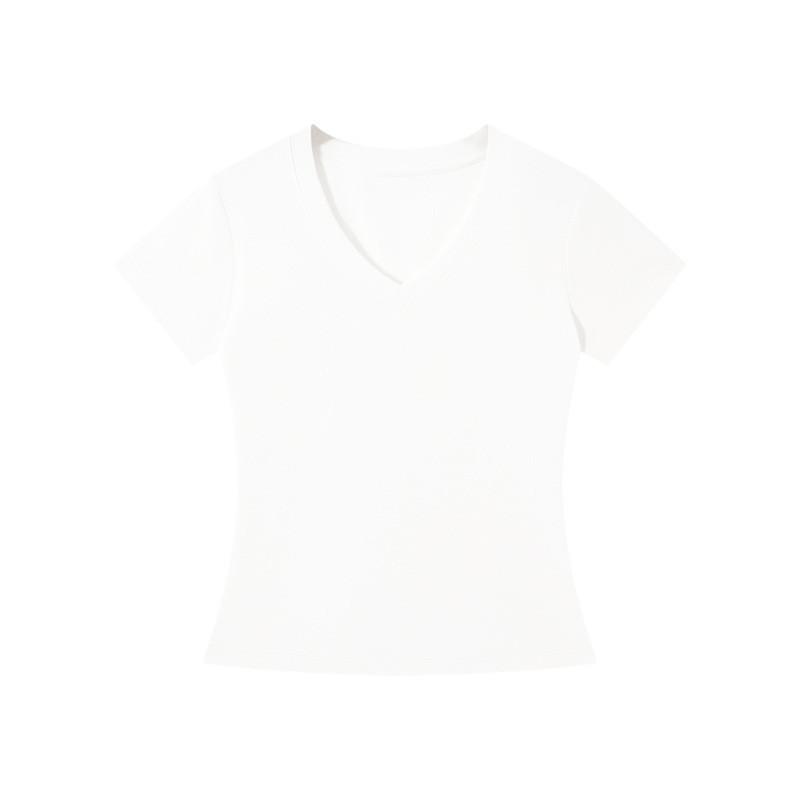 Casual White Cotton Blend Vneck Tshirt For Teen Girls Summer Wear