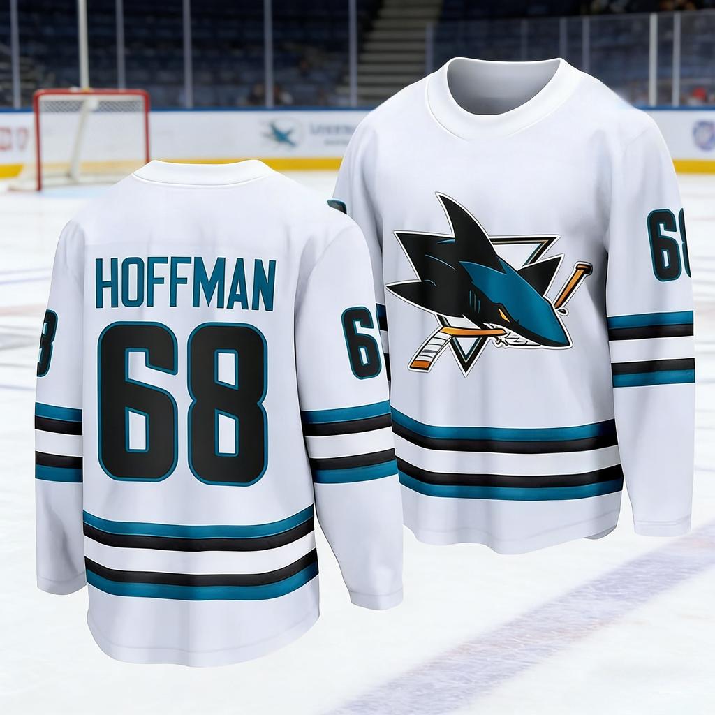 Maglia Sportiva da Hockey su Ghiaccio più Venduta 2026 Uomo Serie Squalo Stampata 3D Traspirante Asciugatura Rapida Bianco Manica Lunga Top Bambini