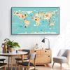 Cartoon Ocean Animal World Map Wall Art Canvas Painting Nordic Posters And Prints Nursery Wall Pictures For Kids Room Decoration