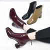 Women's Shoes Spring and Autumn Soft Leather Square Toe Fashion Thick-heeled Mid-heel Short Boots