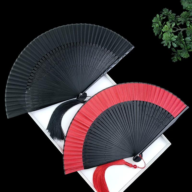 Archaic Folding Fan Women's Red and Black Han Chinese Clothing Accessories Fan Dance Cheongsam Folding Fan Summer Portable Small Bamboo Fan