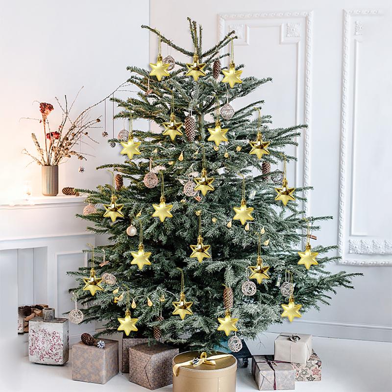 12 Piezas Adornos de Árbol de Navidad Estrella Dorada Bola Colgante para Árbol de Navidad 2024 Decoración Navideña para el Hogar Navidad Regalo de Año Nuevo
