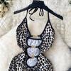 American Fashion Halter Leopard Camis Dress Women Vintage Hollow Out Backless Slim Dresses Female Club Sexy Sensual Strappy Mini Dress 2024