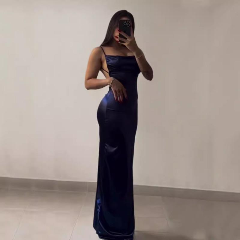 Fashion Sexy Backless Women Suspender Dress Elegant Ruffled Side Slit Loose Slim A-line Party Club Dresses Irregular Female Lace-up Pleated Clothing