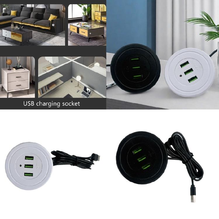 Space Saving Double USB Power Socket 2 USB 1 Type C 170CM Cable Recessed Charger For Electronic Devices Tablets Readers